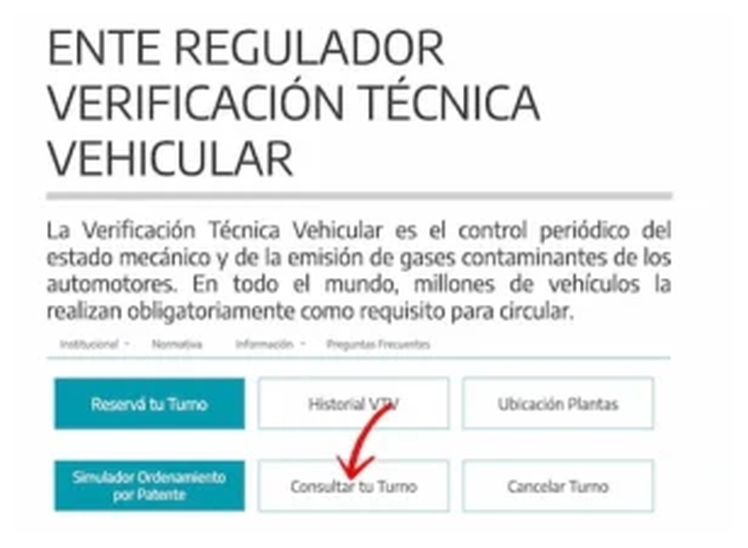 Paso 1 para consultar o cambiar el turno de la VTV en Ezeiza